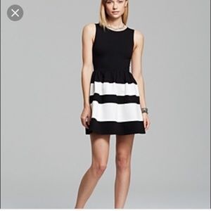 Aqua black and white striped dress
